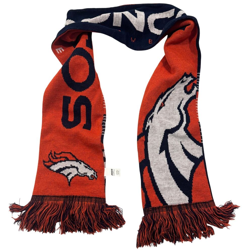FOCO Denver Broncos NFL Knit Scarf Orange Navy Blue Fringe Winter Fans Unisex
